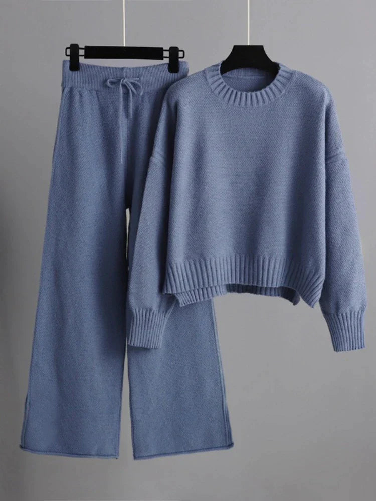 LunaLuxe™| Melanie™ - Winter knitwear duo: jumper & wide-leg trouser set