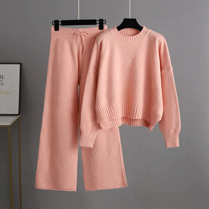 LunaLuxe™| Melanie™ - Winter knitwear duo: jumper & wide-leg trouser set